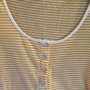 Alternative Apparel Yellow Striped Scoop Neck Tee - Size Large